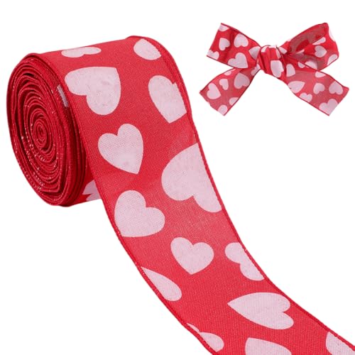 CABODYALS 10 m 65mm Liebesband Rotes Bedrucktes Polyesterband Mit Valentinstagsdraht Weißes Stoffband Mit Herzmusterdruck Großrolle Zum Nähen Basteln Geschenkverpackung Kränze Hochzeitsdekoration von CABODYALS