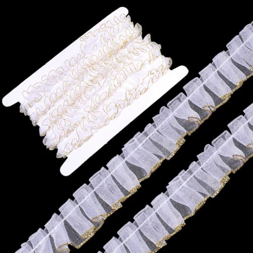 CABODYALS 10 m Weiße Rüschen Plissee Borte Gerüschter Goldrand Spitzenbesatz Glitzerndes Gerafftes Netz Durchsichtiges Organza Garn Stoffband Masse Zum Nähen Basteln Kleidern Kleidung Kostümen DIY Ver CABODYALS 10 m Weiße Rüschen Plissee Borte Gerüschter Goldrand Spitzenbesatz Glitzerndes Gerafftes Netz Durchsichtiges Organza Garn Stoffband Masse Zum Nähen Basteln Kleidern Kleidung Kostümen DIY Ver von CABODYALS