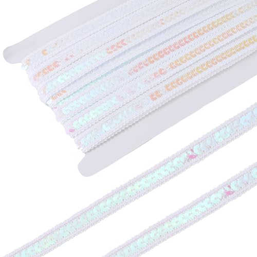 CABODYALS 10.94 Yards Weißes Paillettenband Einreihig Geflochtener Besatz Glitzernde Flache Paillettenrolle Glänzende Metallische Einseitige Streifen Zum Nähen Herstellen von Kleidungsaccessoires Deko von CABODYALS
