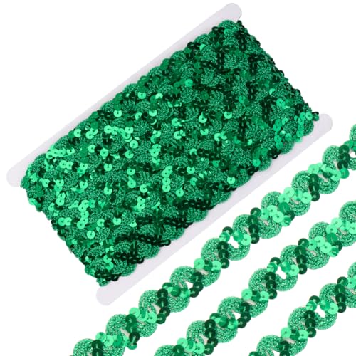 CABODYALS 11 m Grünes Paillettenband Stickerei Glitzernde Polyester Paillettenbänder Flach Rund Glitzernd Gewellte Streifenbesätze Zum Nähen Herstellen von Weihnachtsdekorationen Geschenkverpackungen CABODYALS 11 m Grünes Paillettenband Stickerei Glitzernde Polyester Paillettenbänder Flach Rund Glitzernd Gewellte Streifenbesätze Zum Nähen Herstellen von Weihnachtsdekorationen Geschenkverpackungen von CABODYALS