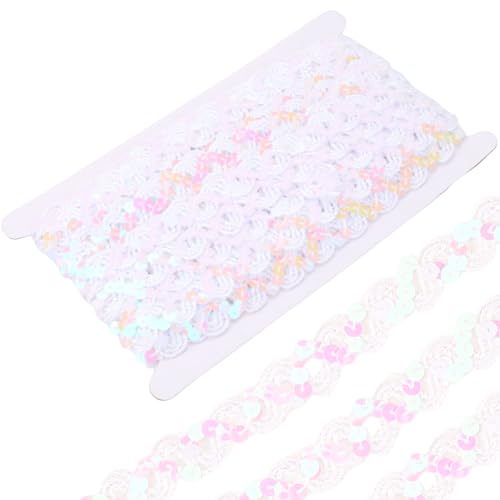 CABODYALS 11 m Weißer Paillettenbesatz Glitzernde Gewellte Paillettenrolle Aus Polyester Funkelnde Flache Runde Pailletten Stickstreifen Bänder Zum Nähen Herstellen von Kleidungszubehör Basteln Gesche CABODYALS 11 m Weißer Paillettenbesatz Glitzernde Gewellte Paillettenrolle Aus Polyester Funkelnde Flache Runde Pailletten Stickstreifen Bänder Zum Nähen Herstellen von Kleidungszubehör Basteln Gesche von CABODYALS
