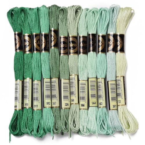 CABODYALS 12 Strang 105 Yards 6 Fädig Buntes Stickgarn Grüner Farbverlauf Crewel Freundschaftsarmband Schnur Kreuzstich Garn Garnfaden Massenware Zum Nähen von Hand Schmuck Handarbeiten Stricken von CABODYALS