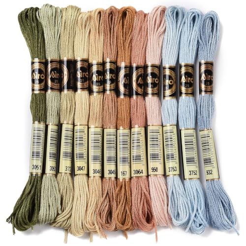 CABODYALS 12 Strang 96 m Grau Cross Stitch Stickgarn Buntes Anchor Kreuzstichgarn 6 Fädig Farbverlauf Freundschaftsarmband Faden Garn Zum Herstellen von Schmuck Armbändern Stricken Nähen Bastelbedarf von CABODYALS