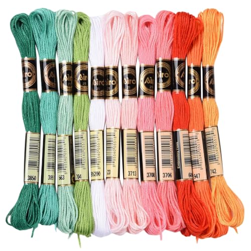 CABODYALS 12 Strang 96m Stickgarn Buntes 6 Stränge Grün Rot Orange Kreuzstichgarn Freundschaftsarmbandfäden Handarbeitfaden Kreuzstichfade Zur Schmuckherstellung Armbandstricken Nähen Bastelbedarf von CABODYALS