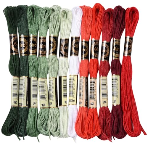 CABODYALS 12 Strang 96m Bunte Stickgarn Kreuzstichgarn 6 Fädig Regenbogen Fäden Bastelfaden Weihnachtsfarben Freundschaftsarmbänder Polyesterfäden Zur Schmuckherstellung Armband Strickstich Zubehör von CABODYALS