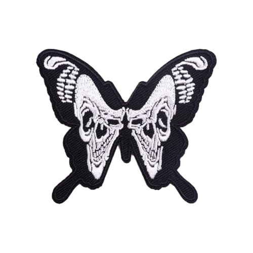 CABODYALS 12 Stück Biker Totenkopf Patch Klett Skull Bügelflicken Aufnäher Zum Aufbügeln Halloween Schmetterlings Gothic Punk Bügelbilder Skelette Bestickte Applikation Aufnäher Für Kleidung Rucksäcke von CABODYALS