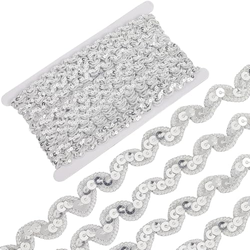 CABODYALS 13 m Silberne Paillettenbesätze Gewellter Rand Paillettenbesatz Spitzenbänder Metallische Zopfstreifen Flaches Polyester Paillettenband Zum Nähen Herstellen von Kleidungszubehör Verzierungsz CABODYALS 13 m Silberne Paillettenbesätze Gewellter Rand Paillettenbesatz Spitzenbänder Metallische Zopfstreifen Flaches Polyester Paillettenband Zum Nähen Herstellen von Kleidungszubehör Verzierungsz von CABODYALS