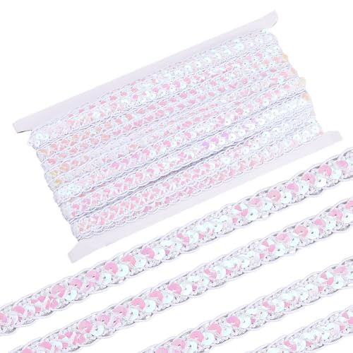 CABODYALS 13 m Weißes Paillettenband Glitzernde Geflochtene Pailletten Spitzenbesatz Flacher Runder Paillettenstreifen Einseitig Gewebte Tausendfüßlerbänder Zum Nähen Herstellen von Kleidungszubehör H von CABODYALS