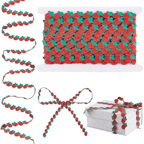CABODYALS 13.72 m 19mm Erdbeerbandbesatz Obst Spitzenband Rot/Grün Süße Blumenstickerei Randapplikation Jacquard Stickbänder Zum Nähen Herstellen von Verzierungen Verpacken Dekorieren Selbermachen von CABODYALS