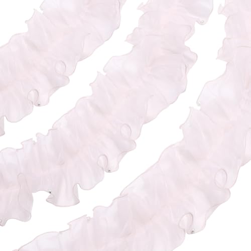 CABODYALS 137mm Rosa Spitzenbesatz Mit Rüschen Vintage Organza Rüschen Applikationsbesatz Plissierte Perlen Gerafftes Tüllstoffband Zum Nähen Basteln Brautkleider Kostümzubehör von CABODYALS