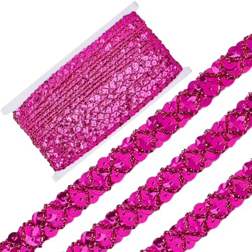 CABODYALS 13m 15mm Rosarot Pailletten Bänder Paillettenband Glitzerbesatz Rose Glitzer Spitzenband Geschenkbändchen Weihnachtsband Dekoband Zum Nähen Basteln Geschenkverpackung Kleid Deko von CABODYALS