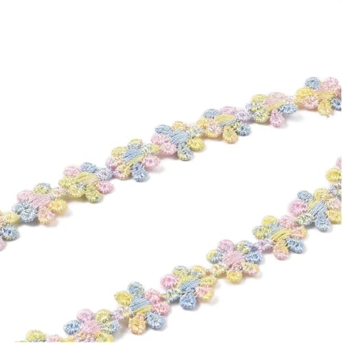 CABODYALS 15 Yards 12mm Stickerei Blumen Spitzenbesatz Gänseblümchen Blumenspitzenrand Stoffbesatz Polyester Buntes Applikationsband Zum Nähen Basteln Hochzeitskleid Brautdekor Kleidung Heimwerkerbeda von CABODYALS