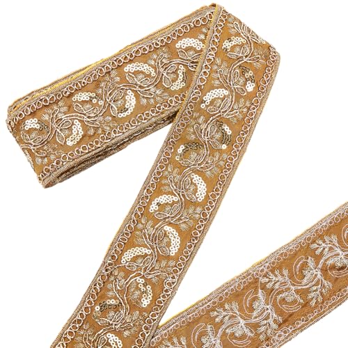 CABODYALS 15 Yards 2.17 Zoll Goldenes Jacquardband Vintage Stickereibesatz Pailletten blumesn Und Blattmuster Bestickte Spitze Einseitige Bänder Zum Nähen Herstellen von Kleidungszubehör Dekoration H CABODYALS 15 Yards 2.17 Zoll Goldenes Jacquardband Vintage Stickereibesatz Pailletten blumesn Und Blattmuster Bestickte Spitze Einseitige Bänder Zum Nähen Herstellen von Kleidungszubehör Dekoration H von CABODYALS
