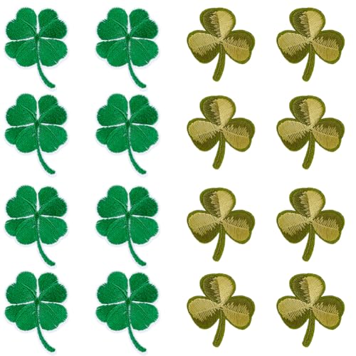 CABODYALS 16 Stück 2 Stile Kleeblatt Aufnäher Zum Aufbügeln Stickerei Zum St. Patrick'S Day Grüne Glücksapplikationen Stoff Aufnäher Mit Kleeblatt Für Kleidung Kleidungsstücke Nähen Hüte Rucksäcke Dek von CABODYALS