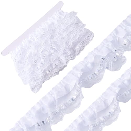 CABODYALS 2 1/8 Zoll 5.47 Yards 2 Lagiges Weißes Doppelt Plissiertes Satin Organza Spitzenband Mit Rüschenrand Vintage Rüschenbesatz Polyesterband Zum Nähen Herstellen von Hochzeitsdekorationen DIY Ba von CABODYALS