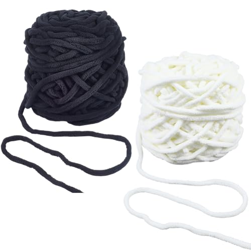 CABODYALS 2 Knäuel 2 Farben Schwarz Weiß Häkelgarn Super Voluminös Jumbo Grob Chenille Flauschiger Samtplüsch Dick Weich Flauschiges Garn Zum Handstricken Häkeln Für Anfänger Decke Batik Heimdekoratio von CABODYALS