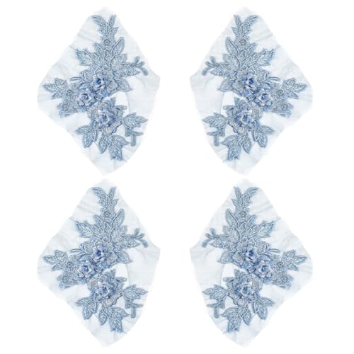 CABODYALS 2 Paar 4 Stück Blaue 3D Blumenspitzen Applikation Vintage Stickerei Blumen Aufnäher Zum Aufnähen Solide Bestickte Polyester Applikationen Zum Nähen Herstellen von Kleidung Kleidern Dekoratio von CABODYALS