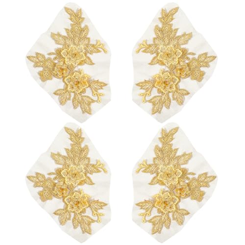 CABODYALS 2 Paar 4 Stück Goldene 3D Blumenstickerei Spitzenapplikationen Im Vintage Stil Solide Aufnäher Blumenstickerei Polyester Applikationen Zum Aufnähen Herstellen von Kleidern Taschen Heimdekora von CABODYALS
