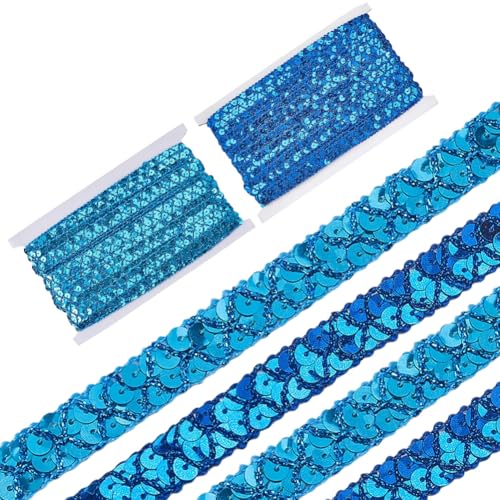 CABODYALS 2 Rolle 26 m 1/2 Zoll Blaues Paillettenband Flach Glitzernd Pailletten Perlenstreifen Metallisch Geflochten Spitze Perlenbänder Masse Zum Nähen Basteln Kleider Kleidung Hochzeit Party Heimde von CABODYALS