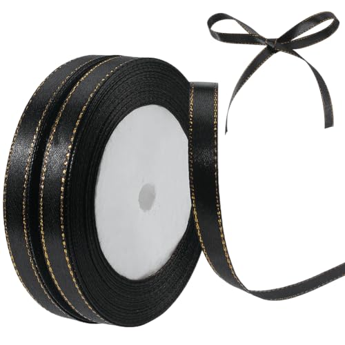 CABODYALS 2 Rolle 48 Yards 3/8 Zoll Schwarzes Polyesterband Mit Goldenem Rand Satin Dünne Weiche Seidenstoffbänder Besatz In Großpackung Zum Nähen Basteln Geschenkverpackungen Heimdekoration Blumenstr CABODYALS 2 Rolle 48 Yards 3/8 Zoll Schwarzes Polyesterband Mit Goldenem Rand Satin Dünne Weiche Seidenstoffbänder Besatz In Großpackung Zum Nähen Basteln Geschenkverpackungen Heimdekoration Blumenstr von CABODYALS