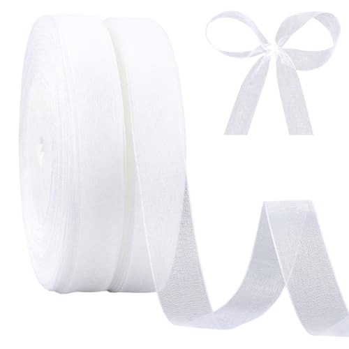 CABODYALS 2 Rolle 90 m 15mm Weißes Durchsichtiges Organzaband Transparenter Tüll Dünner Rand Weicher Chiffon Brautstoff Spitzenbänder Zum Nähen Herstellen von Blumensträußen Hochzeitseinladungen Dekor von CABODYALS