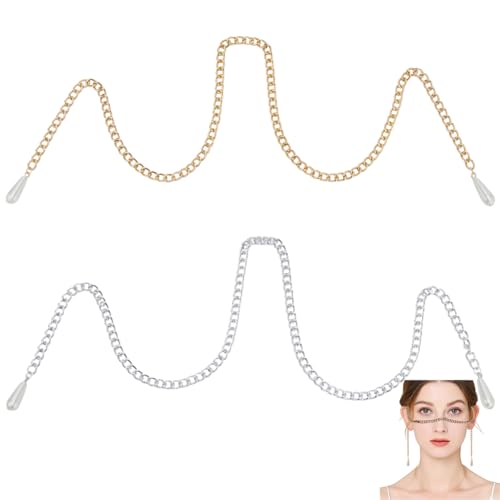 CABODYALS 2 Stück Gesichtskette Körperschmuck Metall Nasenkette Kopfschmuck Haarschmuck Mit Tropfenförmiger Kunststoffperle Gold Silber Twist Charm Ketten Für Frauen Halloween Weihnachten Geburtstagsf von CABODYALS
