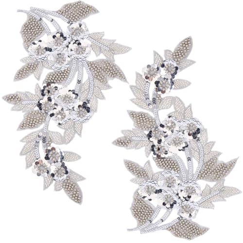 CABODYALS 2 Stück Silberne Pailletten Applikation Stickerei Floridn Perlen Aufnäher Zum Aufnähen Funkelnder Vintage Stoff Florale Pailletten Polyester Applikationen Zum Nähen Herstellen von Kleidungsz CABODYALS 2 Stück Silberne Pailletten Applikation Stickerei Floridn Perlen Aufnäher Zum Aufnähen Funkelnder Vintage Stoff Florale Pailletten Polyester Applikationen Zum Nähen Herstellen von Kleidungsz von CABODYALS