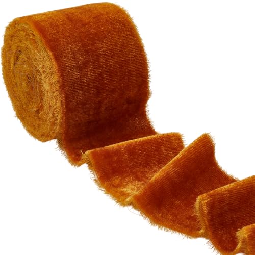 CABODYALS 2 Zoll 3 Yards Orange Nylon Seide Samt Stoff Ausgefranste Fransen Chiffon Trim Vintage Ausgefranste Rohkante Glänzendes Finish Band Für Geschenkverpackung Blumenstrauß Einladung Dekoration D von CABODYALS