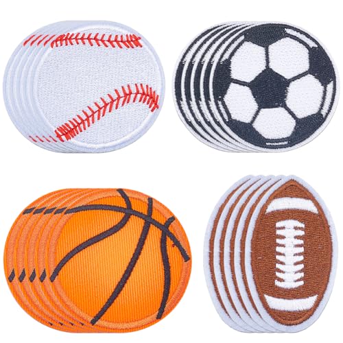 CABODYALS 20 Stück 4 Stile Sportball Aufnäher Zum Aufbügeln Sport Stickerei Aufnäher Baseball Rugby Basketball Fußball Aufnäher Reparatur Abzeichen Applikationen In Großpackung Zum Nähen Herstellen vo von CABODYALS