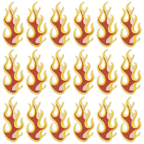 CABODYALS 20 Stück Flammen Aufnäher Feuer Patches Zum Aufbügeln Orange Rot Stickerei Mini Rockabilly Flammenflecken Reparatur Abzeichen Applikationen Zum Nähen Herstellen von Kleidung Jeans Hemden von CABODYALS