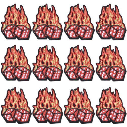 CABODYALS 20 Stück Feuer Mit Würfel Flicken Zum Aufbügeln Orange Rote Flamme Stickerei Mini Cartoon Blaze Abzeichen Zum Aufnähen Reparatur Applikationen Zum Nähen Herstellen von Kleidung Jacken Jeans von CABODYALS