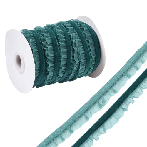 CABODYALS 20 Yards 5/8 Zoll Dunkelgrünes Rüschenbandbesatz Aus Organza Mit Rüschenrand Samt Chiffon Spitze Plissee Besatz Zum Nähen Basteln Geschenkverpackung Hochzeit Weihnachtsdekoration von CABODYALS