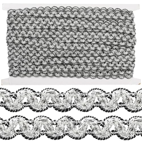 CABODYALS 20 m 12mm Schwarz Silbernes Geflochtenes Bortenband Metallisch Dekorativer Stoff Polsterbesatz Gewebter Polyesterzopf Gimp Spitzenbesatz Zur Schmuckherstellung Nähen Vorhänge Taschen Bastel CABODYALS 20 m 12mm Schwarz Silbernes Geflochtenes Bortenband Metallisch Dekorativer Stoff Polsterbesatz Gewebter Polyesterzopf Gimp Spitzenbesatz Zur Schmuckherstellung Nähen Vorhänge Taschen Bastel von CABODYALS