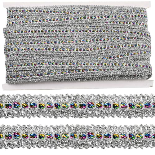 CABODYALS 20 m 15mm Silberfarbener Metallischer Spitzenbesatz Pailletten Spitzenband Glitzernde Geflochtene Stickerei Pailletten Perlenrandband Zum Nähen Herstellen von Geschenkverpackungen DIY Chris von CABODYALS