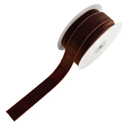 CABODYALS 21.88 Yards 1 Zoll DunkelBraunees Samtband Einseitig Einfarbig Weiche Vintage Bänder Bündelrollen Mit Spule Für Bastelarbeiten Geburtstagsfeiern Blumensträuße Geschenkverpackungen DIY von CABODYALS