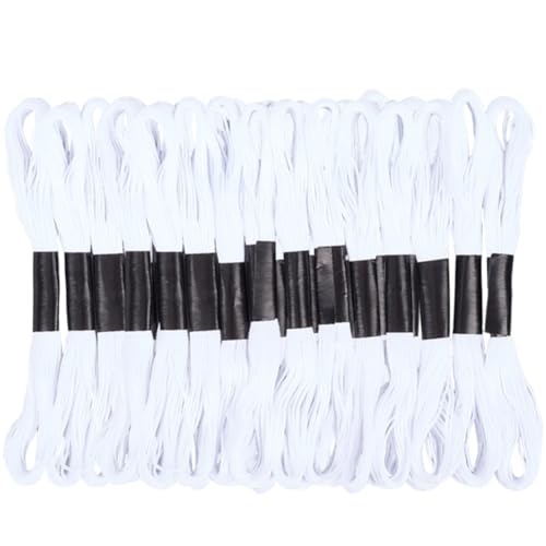CABODYALS 210 Yards 24 Stränge Weißes Stickgarn Kreuzstichgarn Polyester Freundschaftsgarn 6 Lagig Bestickte Weiche Schnur Zum Nähen Herstellen von Armbändern Kleidung Nähen Dekorieren Basteln Kunstha von CABODYALS