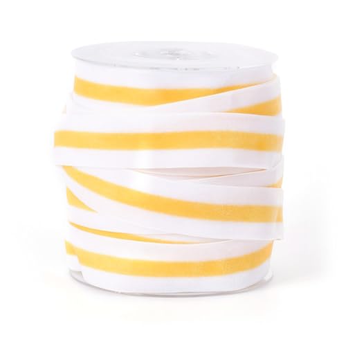 CABODYALS 25 Yards 19mm Dünnes Samtband Halloween Band Weiß Gelb Gestreift Weicher Einseitiger Stoff Nähband Besatzbündelrollen Mit Spule Zum Nähen Und Herstellen von Weihnachtspaketen Verzierungen von CABODYALS