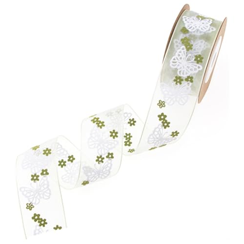 CABODYALS 25 m 27mm Grünes Organzaband Schmetterlingsbänder Schmetterlinge Verpackung Durchsichtiges Chiffon Seidenband Mit Draht Zum Verpacken von Geschenken Basteln Weihnachtskleidern Kränzen Dekor CABODYALS 25 m 27mm Grünes Organzaband Schmetterlingsbänder Schmetterlinge Verpackung Durchsichtiges Chiffon Seidenband Mit Draht Zum Verpacken von Geschenken Basteln Weihnachtskleidern Kränzen Dekor von CABODYALS