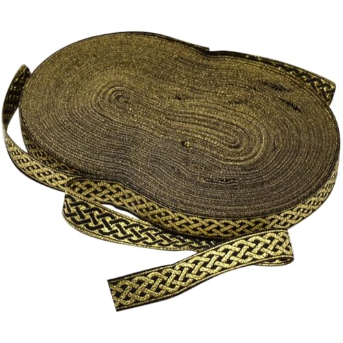 CABODYALS 33 Yards 1/2 Zoll Schwarzes Und Goldenes Besticktes Musterband Metallischer Vintage Gewebter Besatzstoff Polyester Ethnischer Stil Bänderbündel Zum Nähen Basteln Heimdekoration Geschenkverpa von CABODYALS