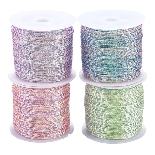 CABODYALS 4 Rolle 218 Yards 0.4mm Glitzer Stickgarn Bunt Schimmernd Weihnachtlich Metallisch Polyester Lametta Kordel Seil Großpackung Mit Spule Zum Nähen Basteln Perlen Halsketten Armbänder DIY von CABODYALS