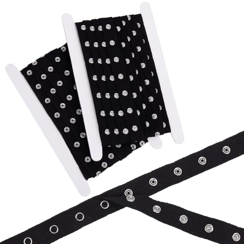 CABODYALS 4.57 m Schwarzes Baumwollband Mit Fischgrätenmuster Und Platinfarbenen Druckknöpfen Aus Legierung Schnallenverschluss Metallhohlknöpfe Zierbänder Zum Nähen Herstellen von Kleidungszubehör Ba CABODYALS 4.57 m Schwarzes Baumwollband Mit Fischgrätenmuster Und Platinfarbenen Druckknöpfen Aus Legierung Schnallenverschluss Metallhohlknöpfe Zierbänder Zum Nähen Herstellen von Kleidungszubehör Ba von CABODYALS