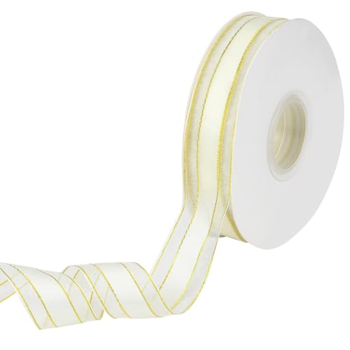 CABODYALS 45.72 m 25mm Band Mit Goldenem Rand Metallisches Organzaband Weihnachtliche Durchsichtige Chiffon Seide Geschenkbänder Mit Draht Und Spule Zum Verpacken von Geschenken Basteln Kleiderkränzen CABODYALS 45.72 m 25mm Band Mit Goldenem Rand Metallisches Organzaband Weihnachtliche Durchsichtige Chiffon Seide Geschenkbänder Mit Draht Und Spule Zum Verpacken von Geschenken Basteln Kleiderkränzen von CABODYALS