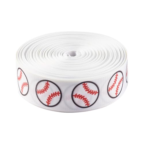 CABODYALS 45.72 m 25mm Baseball Bänder Ripsband Mit Draht Und Sport Motiv Rot Weiß Einseitig Bedruckt Stoffbänder Mit Satinrand Zum Verpacken von Geschenken Basteln Weihnachtsfeier Dekoration von CABODYALS