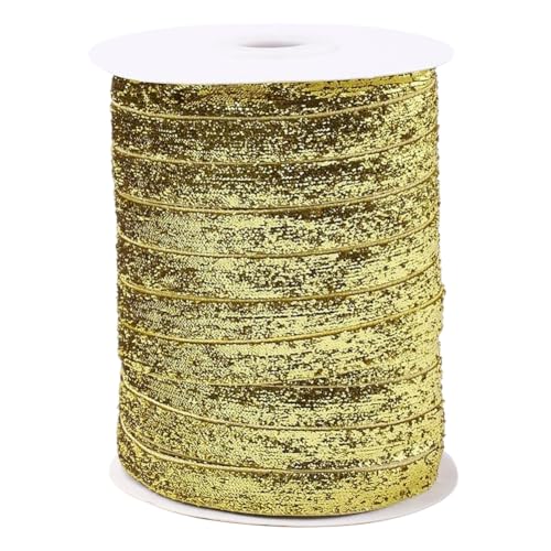 CABODYALS 45.72 m 9.5mm Goldfarbenes Glitzer Samtband Metallisch Glänzende Pailletten Einseitig Mit Spule Weihnachtsbänder Zum Nähen Herstellen von Feiertags Party Ornamenten Bastel Und Kleidungsdekor von CABODYALS
