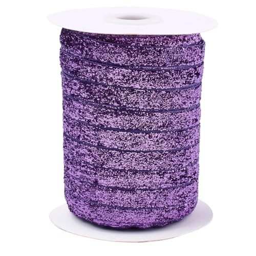 CABODYALS 45.72 m 9.5mm Lila Metallisch Glitzerndes Samtband Einseitig Funkelnde Pailletten Dekorative Stoffbänder Zum Nähen Herstellen von Hochzeitskleidung Dekoration Geschenkverpackung DIY Bastelbe von CABODYALS