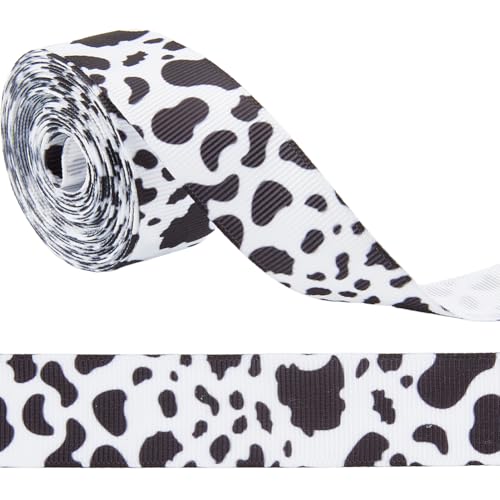 CABODYALS 5 m 22mm Band Mit Kuh Print Schwarz Weiß Gepunktetes Muster Bauernhoftiere Sommer Retro Ripsband Aus Polyester Für Geschenkverpackungen Schleifen Blumen Hochzeitsfeier Dekoration DIY Bastelb von CABODYALS