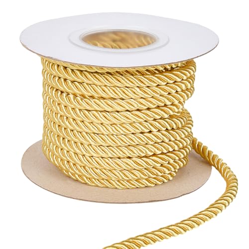 CABODYALS 5mm 10.94 Yards 3 Lagig Gelbgold Gedreht Ehrengrad Kordel Zopf Glänzender Satin Schnurfaden Dekorativer Dicker Stoff Faserseil Zum Nähen Herstellen von Schmuck Dekoration DIY Bastelbedarf von CABODYALS
