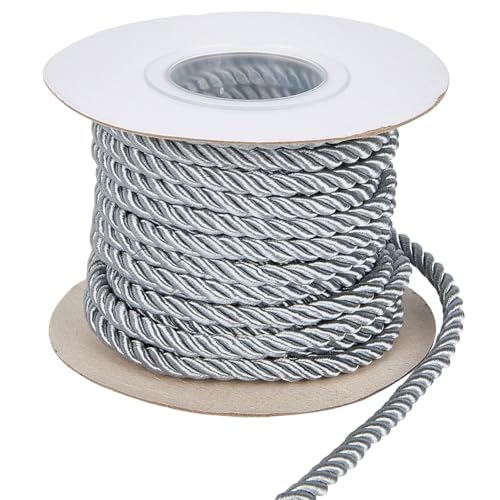 CABODYALS 5mm 10.94 Yards 3 Lagig Silberfarben Gedreht Ehrengrad Kordel Zopf Glänzender Satin Schnurfaden Gezwirnter Dekorativer Dicker Stoff Faserseil Zum Nähen Herstellen von Festival Dekorationen von CABODYALS