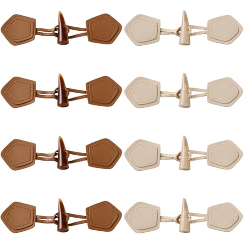 CABODYALS 8 Set Braune Weißer Knebelverschluss Aus PU Leder Mit Harzhorn Zum Aufnähen von Knebelverschlüssen Verschlüssen Knöpfen Vintage Nähknöpfen Großpackung Zum Nähen Herstellen von Mänteln Kleidu von CABODYALS