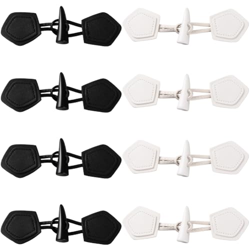 CABODYALS 8 Set Schwarz Weißer Knebelverschluss Aus PU Leder Mit Harzhorn Zum Aufnähen von Knebelverschlüssen Verschlüssen Knöpfen Vintage Knopf Großpackung Zum Nähen Herstellen von Mänteln Kleidung J von CABODYALS